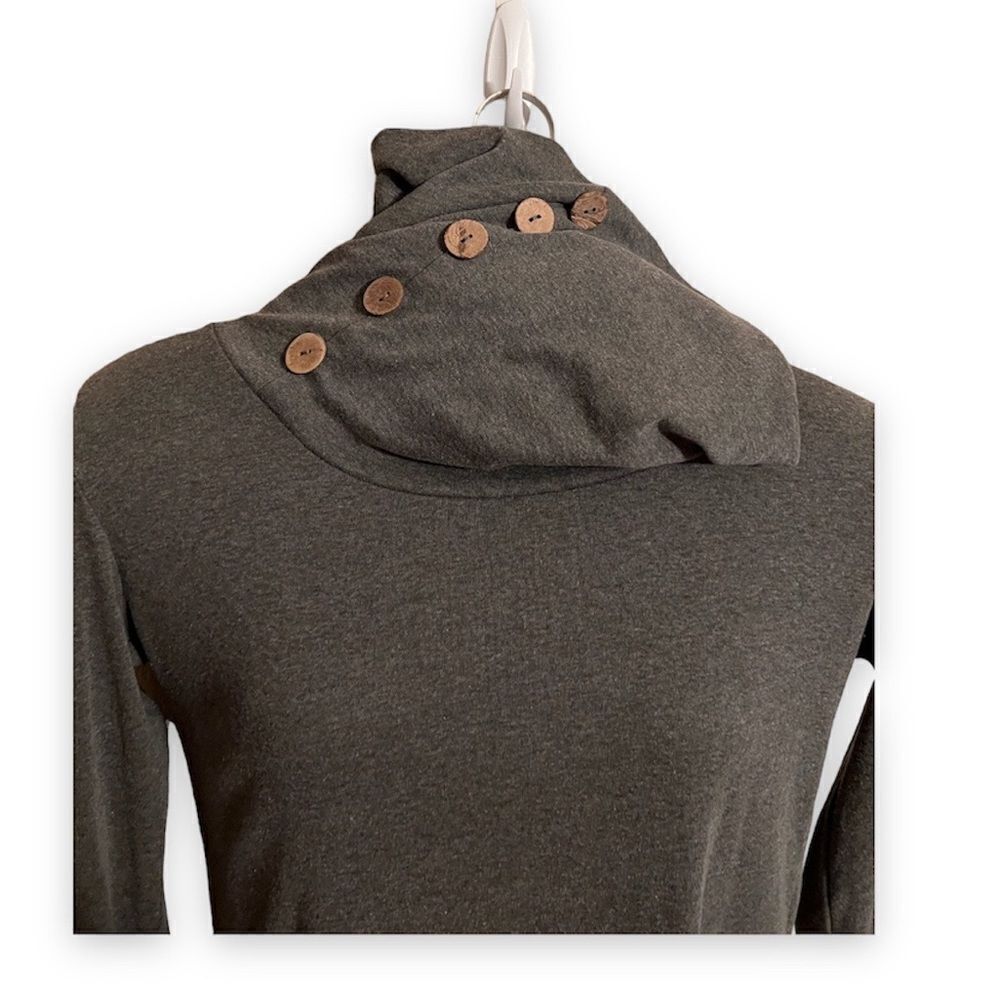 82. Cowl neck Tunic Top with Faux Tan Buttons M